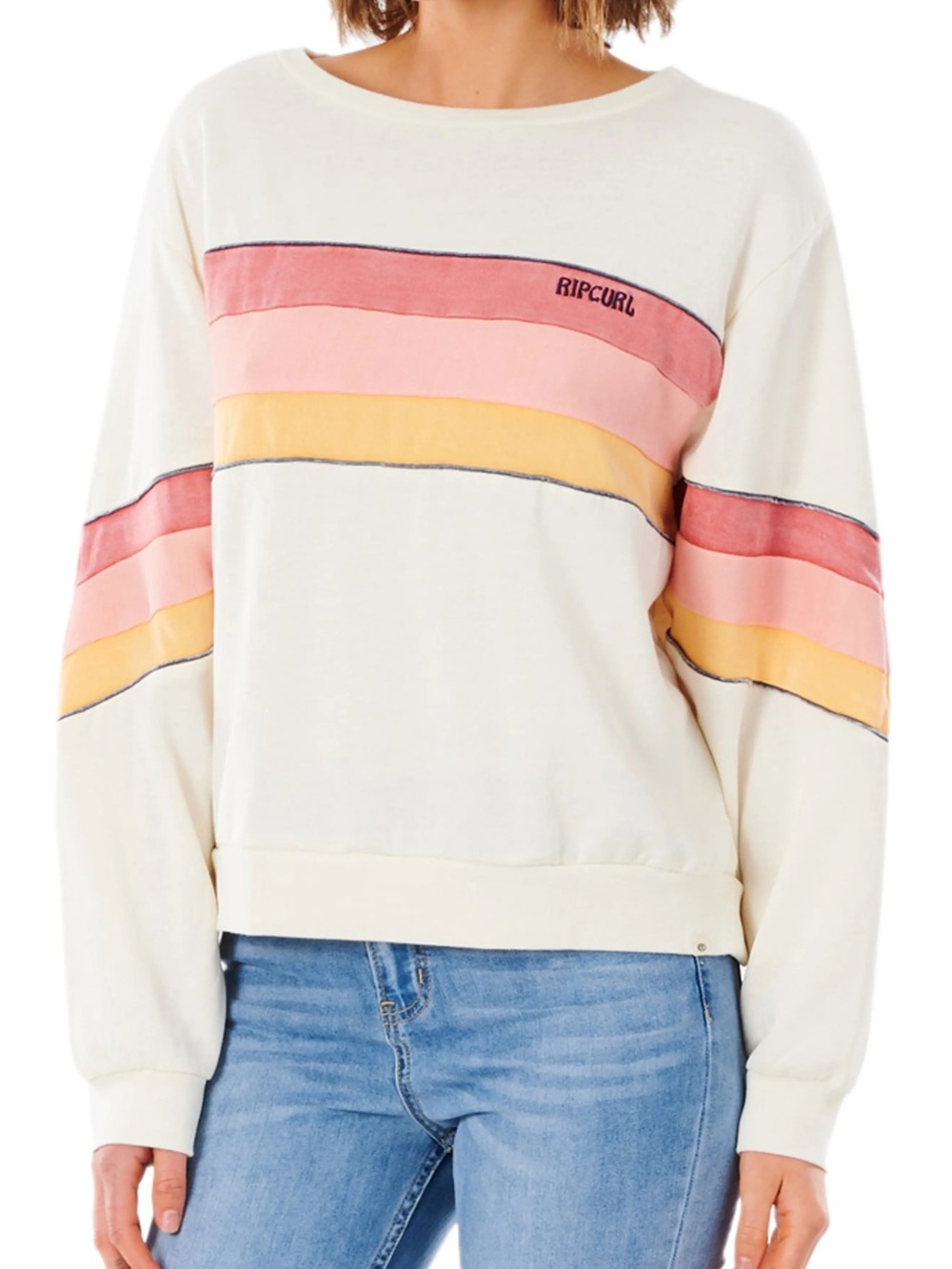 Rip Curl Cream Pullover with Pink and Yellow Stripe Panels